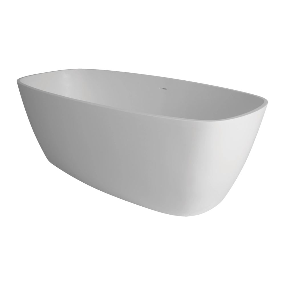 BC Designs Vive Cian Freestanding Bath, White & Colourkast Finishes 1610mm x 750mm BAB063 BAB064 silk matt white side angle