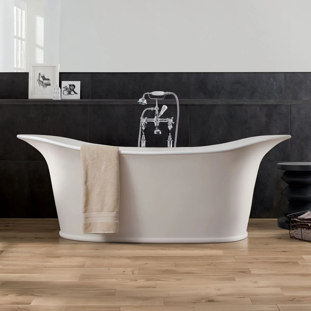 BC Designs Wivenhoe Cian Freestanding Bath 1800mm x 820mm in BAB056 BAB057 polished white or silk mat white finish in luxury bathroom