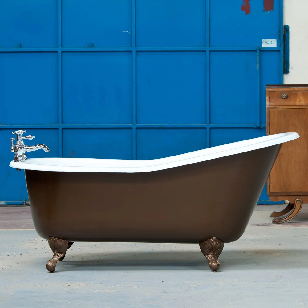 arroll brown outer bespoke paint cast iron and claw feet with white paint internal bathtub