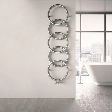 carisa halo 930mm x 400mm radiator in stainless steel in a bathroom space