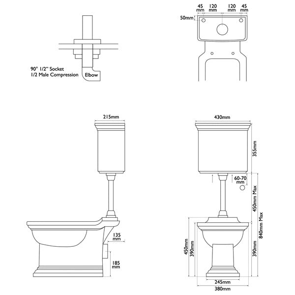 Hurlingham Chichester WC Low Level Traditional Toilet spec drawing