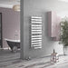 Primus chrome size 1300x500mm designer wall hanging radiator in a bathroom space