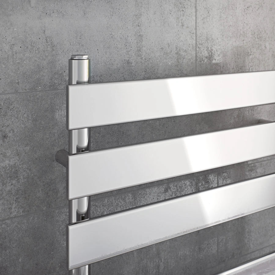 Primus Chrome heated designer towel radiator by Ecotherm 1300mm x 500mm close up detail