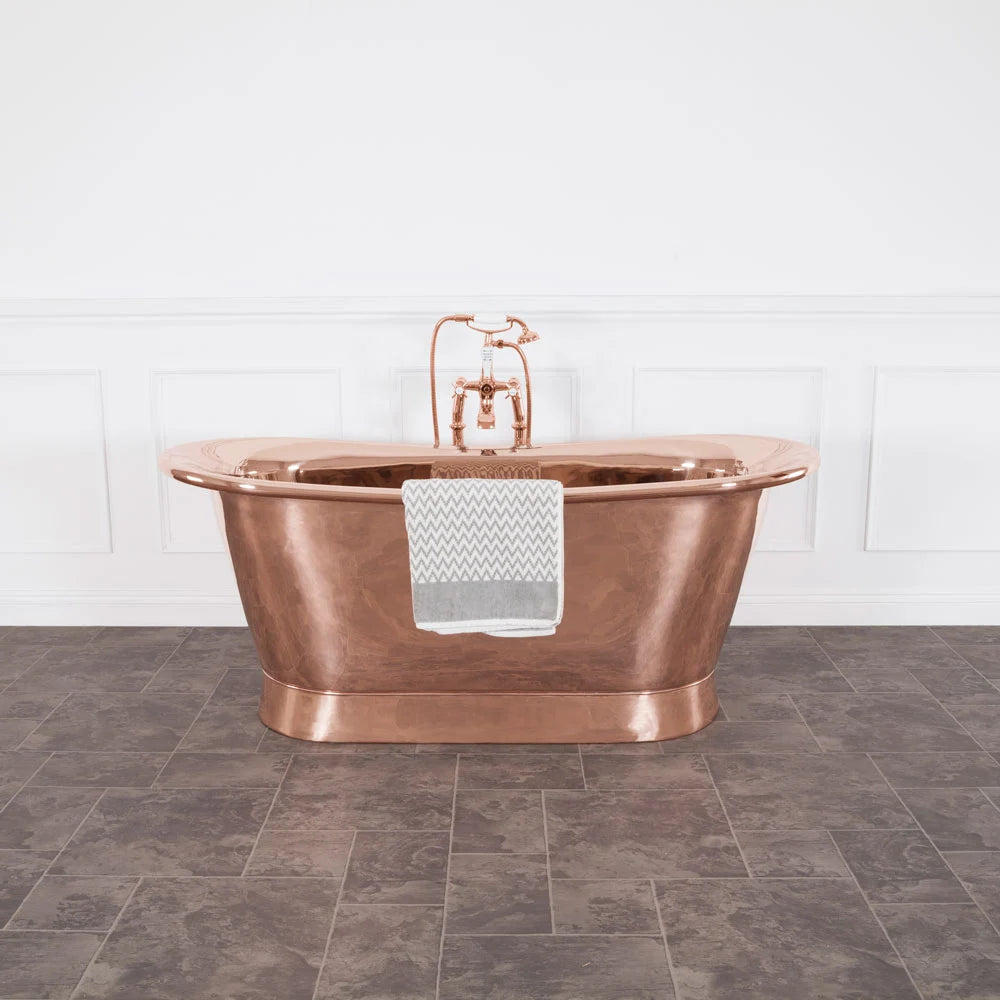 Hurlingham Alverton Copper Bath, Roll Top Copper Bathtub, 1730x710mm in a bathroom space