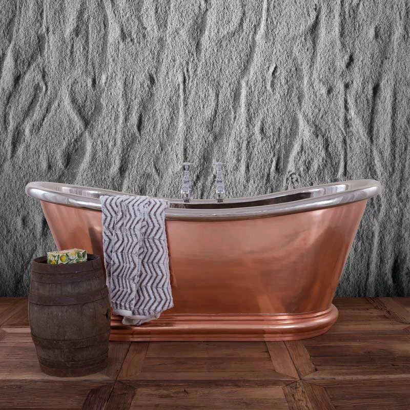 Hurlingham Bulle Copper-Nickel Bath, Freestanding Roll Top Bathtub in length 1700mm within luxury bathroom SS057