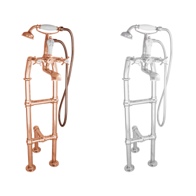 Hurlingham Freestanding Bath Spout & Shower Mixer Tap With Large Tap Stand copper and chrome with stand support