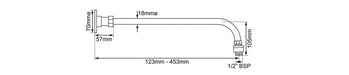Hurlingham Wall Mounted Shower Arm, Adjustable 123-453mm technical data