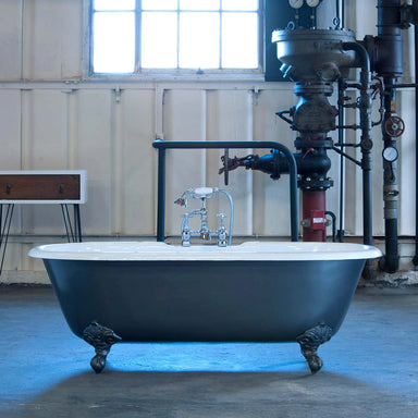 the moulin blue subtle grey bespoke painted exterior bath and white interior freestanding bathtub