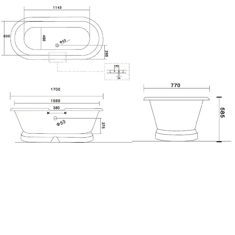 Arroll Chaumont Freestanding Bath Cast Iron 1700x770mm technical specification