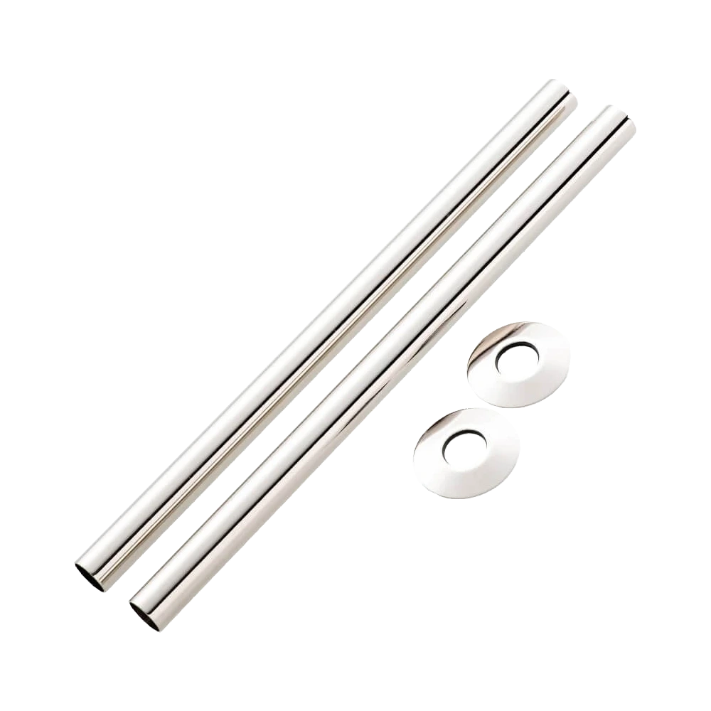Arroll Radiator Pipe Cover, Sleeves, Shrouds Kit with Base Plate in length 300mm and Polished Nickel Finish on white background