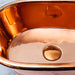 BC Designs Copper Roll Top Bathroom Wash Basin 530mm x 345mm close up of the polished copper basin waste 