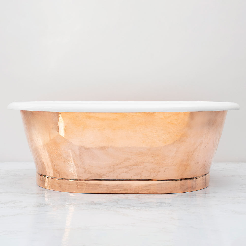 BC Designs Copper Enamel Roll Top Bathroom Wash Basin 530mm x 345mm side profile view on the basin