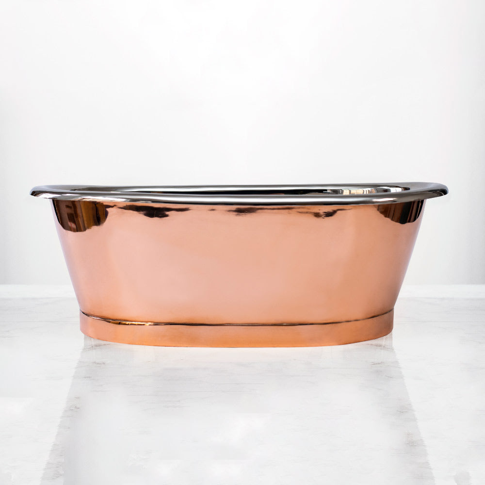 BC Designs Copper Nickel Roll Top Bathroom Wash Basin / Sink 530mm x 345mm polished interior nickel with polished copper exterior side profile view