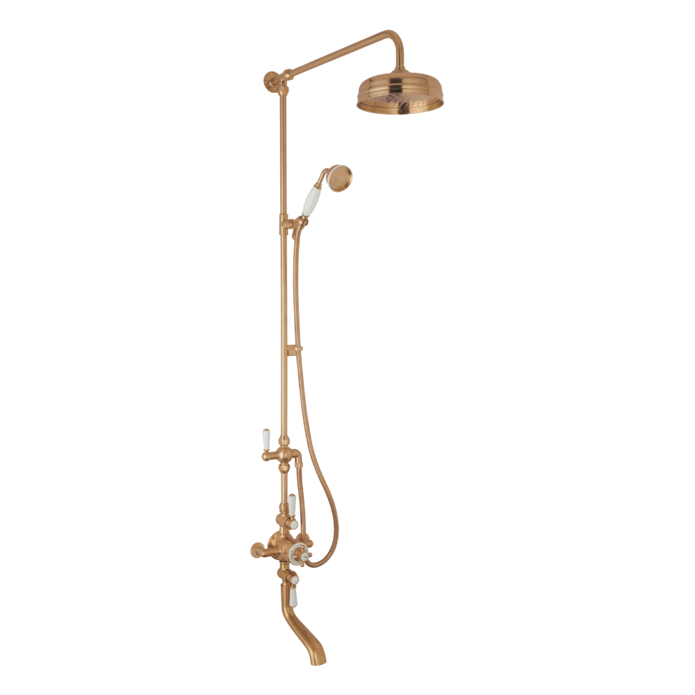 BC Designs Victrion Triple Thermostatic Shower Valve, Shower Head & Bath Spout Filler in Brushed Copper Finish