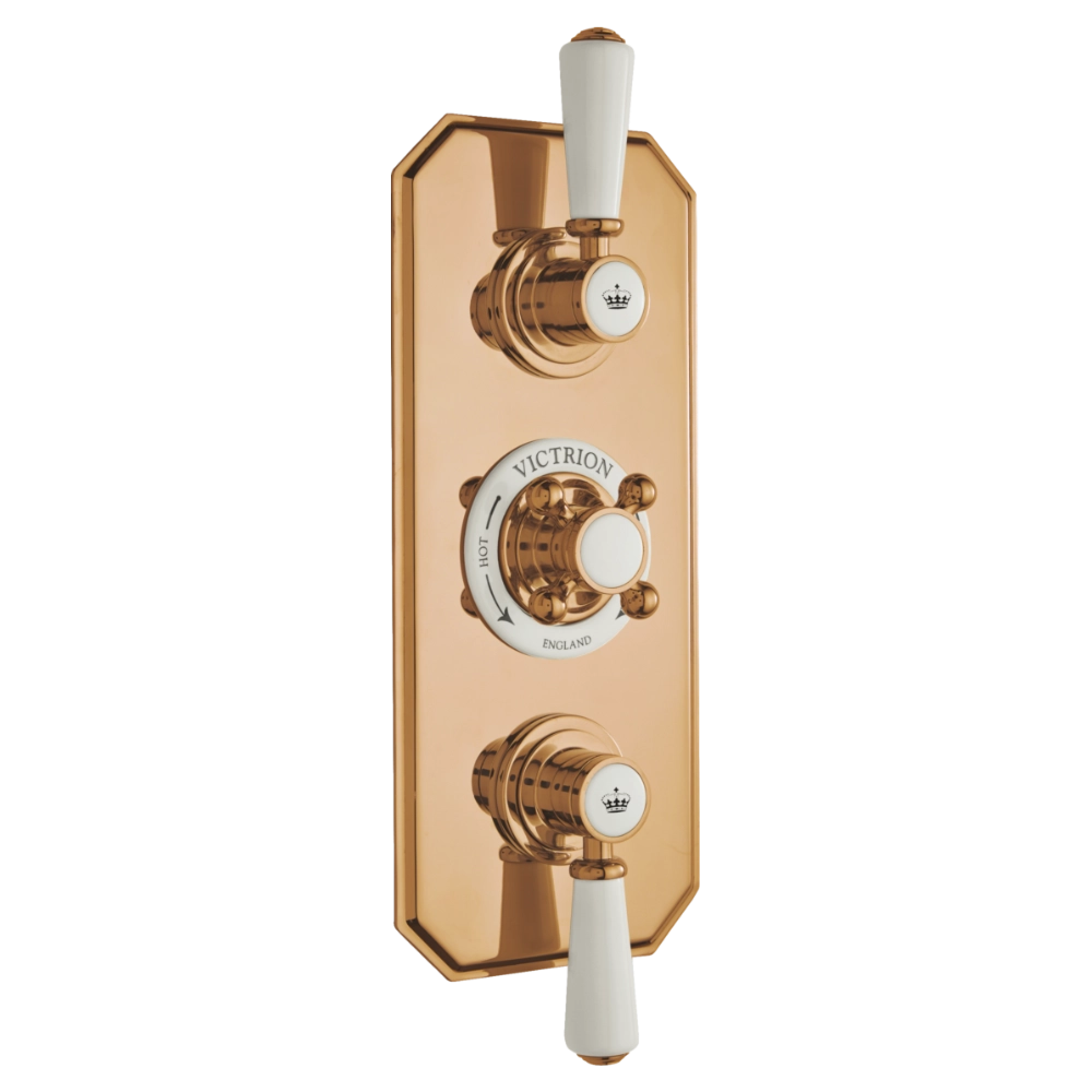BC Designs Victrion Triple Thermostatic Concealed Shower Valve 2 Outlets polished copper