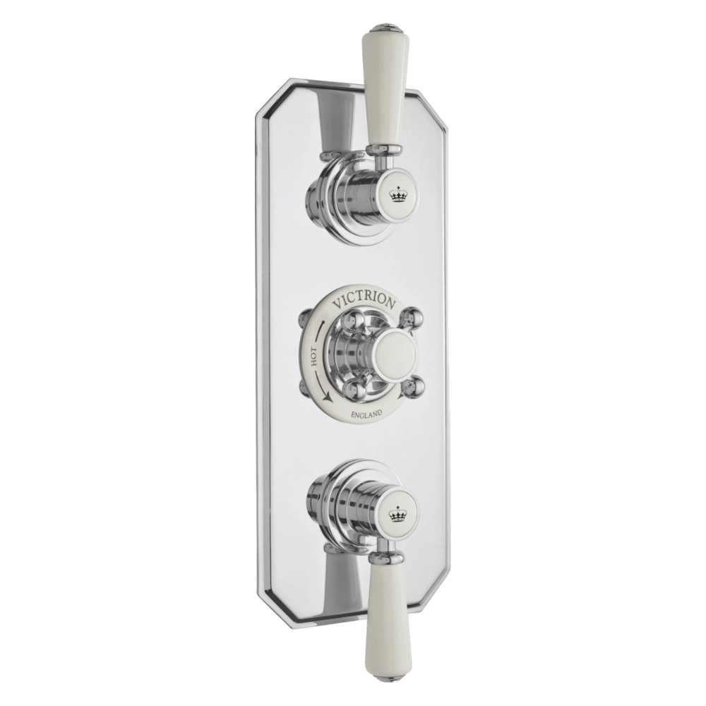 BC Designs Victrion Triple Thermostatic Concealed Shower Valve 2 Outlets in chrome finish