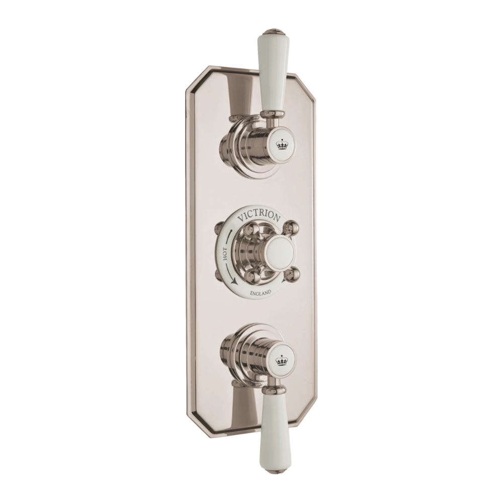 BC Designs Victrion Triple Thermostatic Concealed Shower Valve 2 Outlets in polished nickel finish