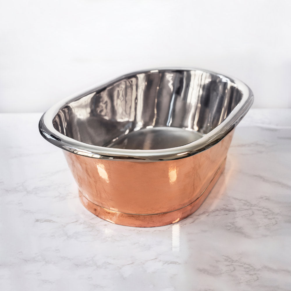 BC Designs Copper Nickel Roll Top Bathroom Wash Basin / Sink 530mm x 345mm polished interior nickel with polished copper exterior