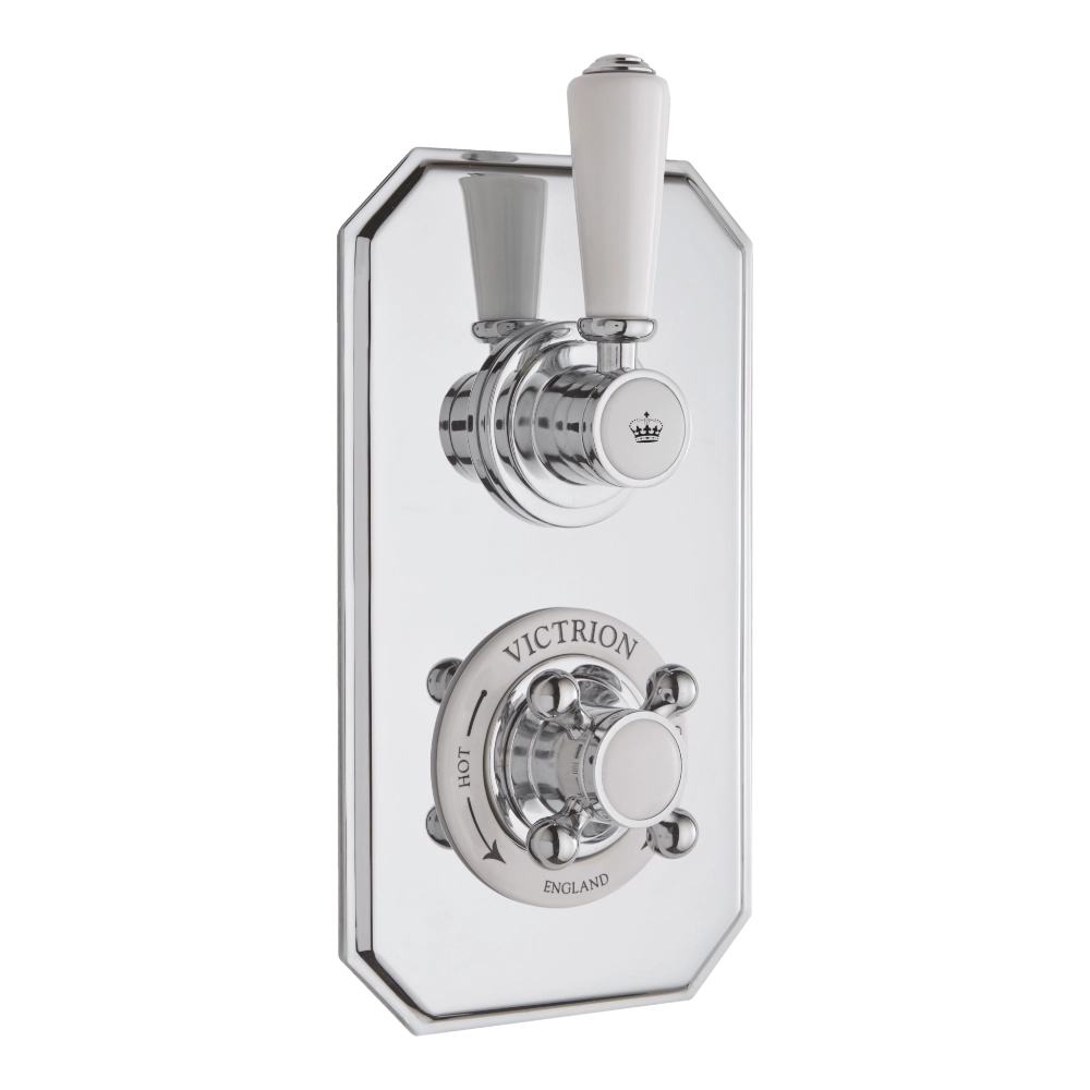 BC Designs Victrion Twin Thermostatic Concealed Shower Valve, 1 Outlet in polished chrome finish