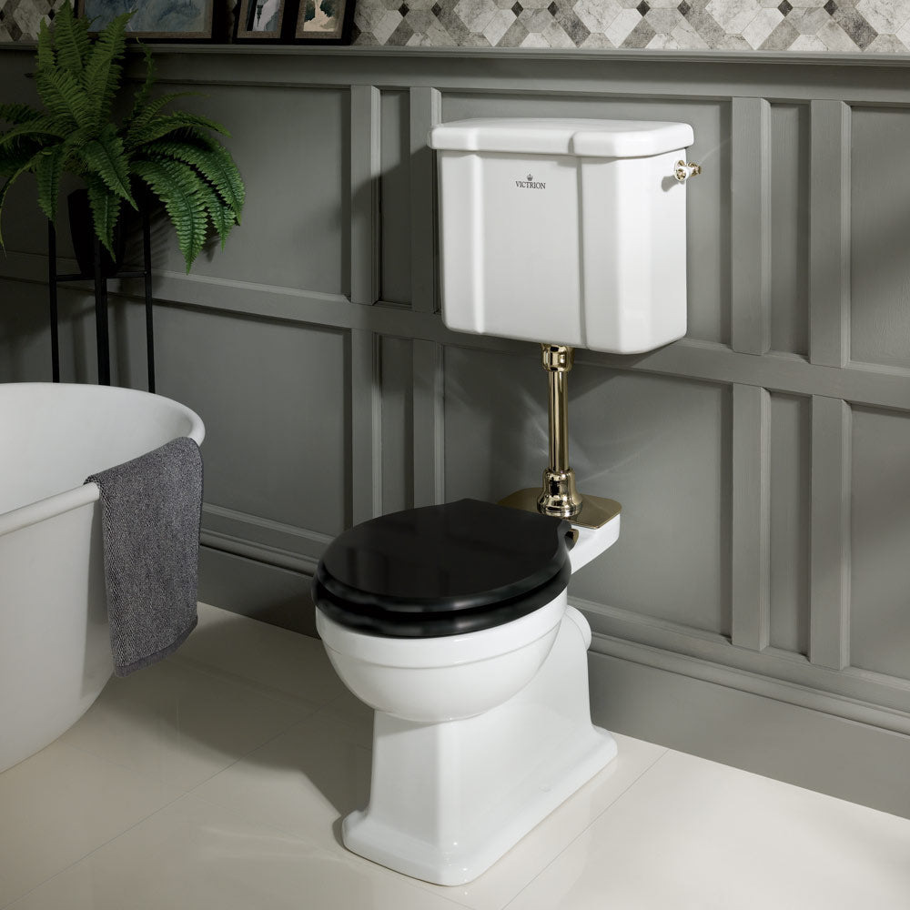 BC Designs Victrion WC, Mid Level Luxury Toilet, side image gold