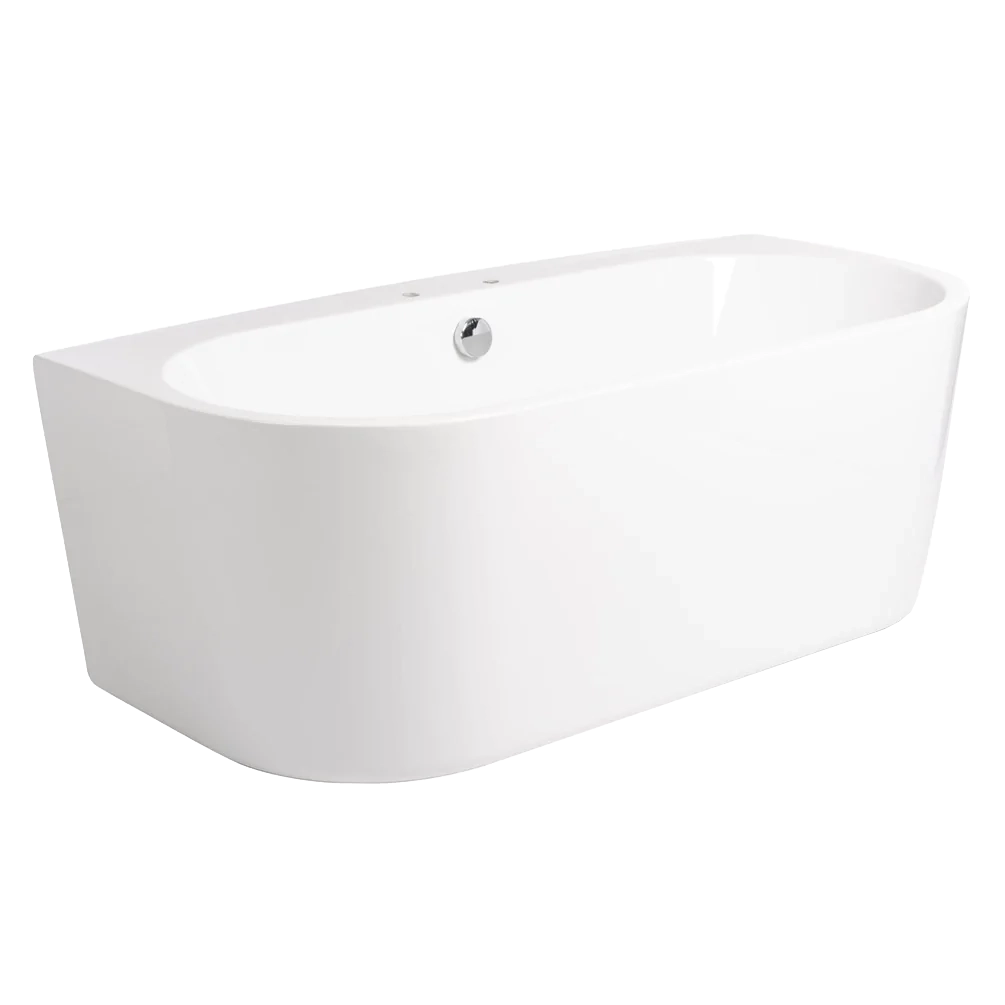 BC Designs Ancora Acrylic Bath, Back-To-Wall Bathtub, Polished White side view