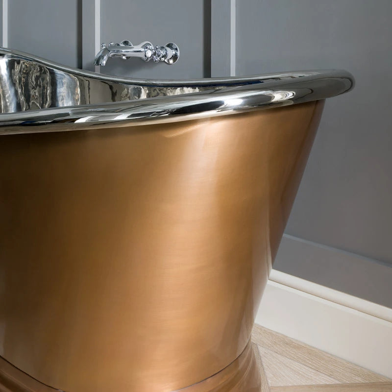 BC Designs Antique Copper-Nickel Bath, Roll Top Copper Bathtub 1500mm x 725mm close up of roll top BAC017