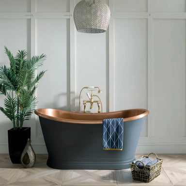 BC Designs Antique Copper Roll Top, Bespoke Painted Boat Bath 1500mm x 725mm BAC047 within modern luxury bathroom lifestyle image