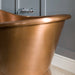 BC Designs Antique Copper Roll Top Boat Bath 1500mm x 725mm BAC047 bathtub with close up of copper roll top design