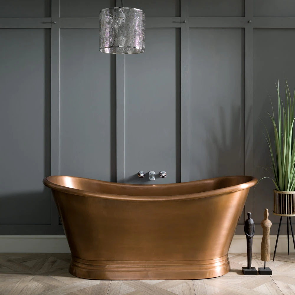 BC Designs Antique Copper Roll Top Boat Bath in size 1700mm x 725mm BAC046 with modern bathroom setting