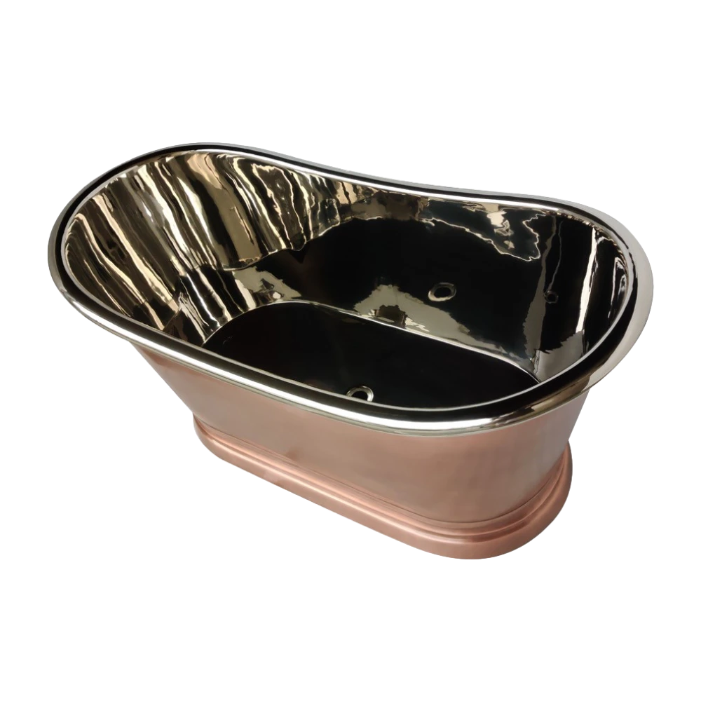 BC Designs Antique Copper-Nickel Bath, Roll Top Copper Bathtub 1500mm x 725mm birdseye view of nickel interior BAC017