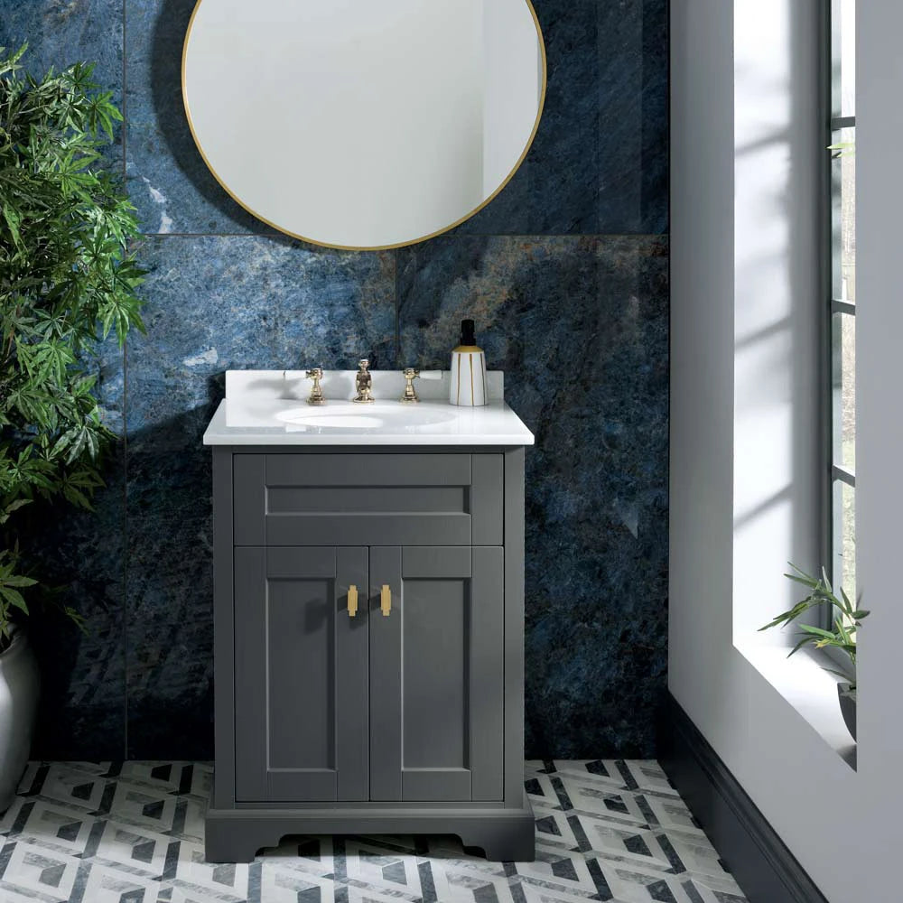 BC Designs Victrion 2-Door Bathroom Vanity Unit in Dark Lead finish and White Marble Basin Top 3 Tap Holes with size width 620mm within luxury bathroom BCF600DL 