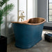 BC Designs Blue Patinata Antique Copper Bath, Roll Top Bathtub 1500mm x 725mm with traditional tap in modern bathroom
