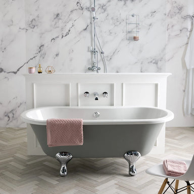 BC Designs Elmstead Acrylic Freestanding Bath, Roll Top Painted Bath With Feet 1500mm x 745mm BAU035 BAU045 bespoke painted in plummet grey