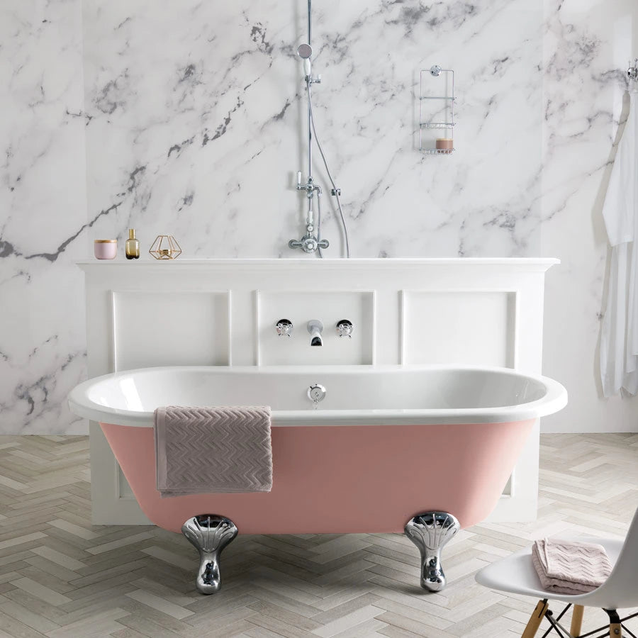 BC Designs Elmstead Acrylic Freestanding Bath, Roll Top Painted Bath With Feet 1500mm x 745mm BAU035 BAU045 bespoke painted in pink