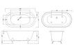 BC Designs Elmstead Acrylic Freestanding Bath, Roll Top Painted Bath With Feet 1500mm x 745mm BAU035 BAU045 technical dimension drawings