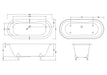 BC Designs Elmstead Acrylic Freestanding Bath, Roll Top Painted Bath With Feet 1700x745mm technical drawing