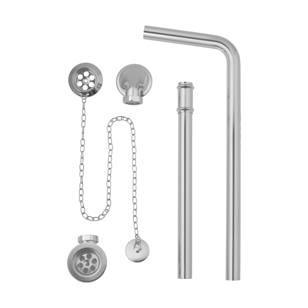 BC Designs Exposed Bath Waste, Plug & Chain with Overflow Pipe bushed chrome