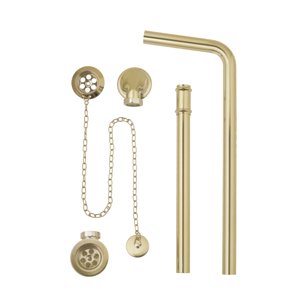 BC Designs Exposed Bath Waste, Plug & Chain with Overflow Pipe brushed gold