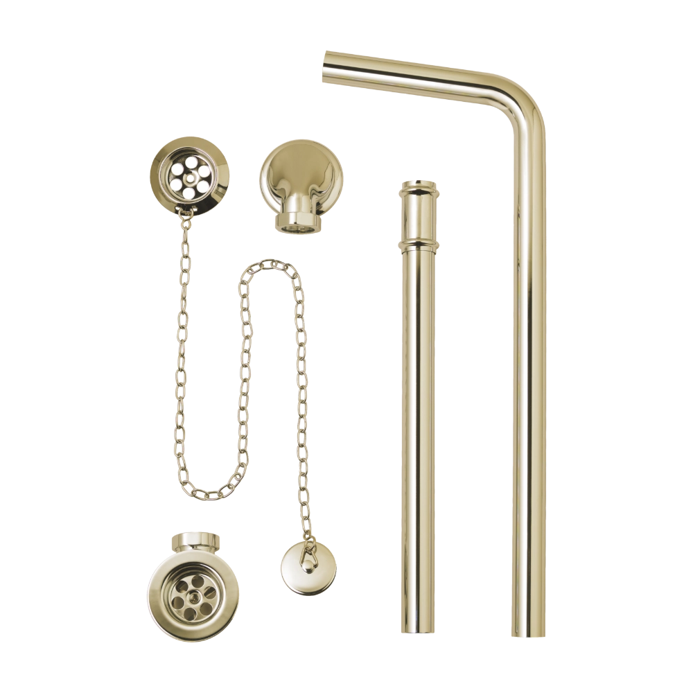BC Designs Exposed Bath Waste, Plug & Chain with Overflow Pipe polished gold