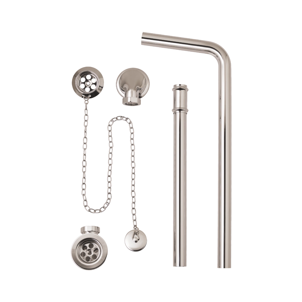 BC Designs Exposed Bath Waste, Plug & Chain with Overflow Pipe polished nickel