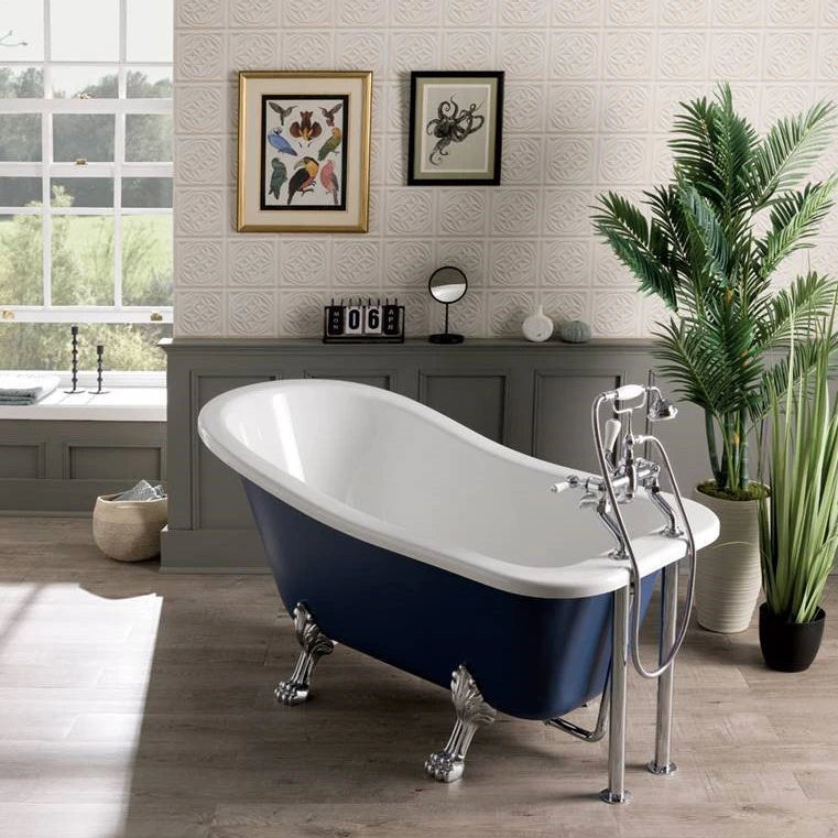 BC Designs Fordham Acrylic Freestanding Bath, Roll Top Painted Slipper Bath With Feet two, in a bathroom space, bespoke painted