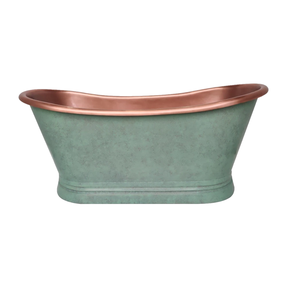 BC Designs Verdigris Green Antique Copper Bath, Roll Top Bathtub 1500mm x 725mm BAC023 front profile view