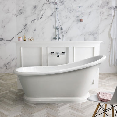 BC Designs Megane Acrylic Freestanding Small Bath, Roll Top Painted Slipper 1700x750mm in a bathroom space