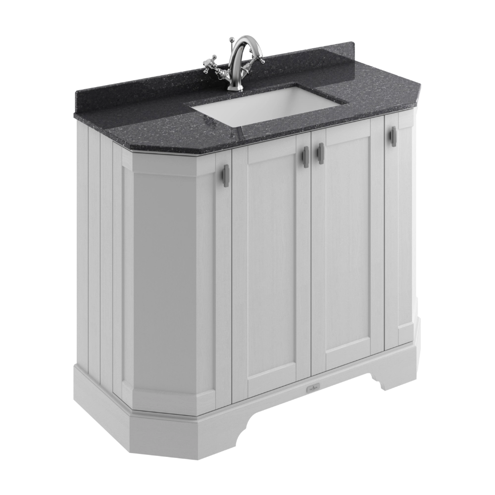 BC Designs Victrion Angled 4-Door 1000mm Vanity Unit in Earl's Grey Finish and Black Marble Wash Basin with 1 Tap Hole BCF1000EG
