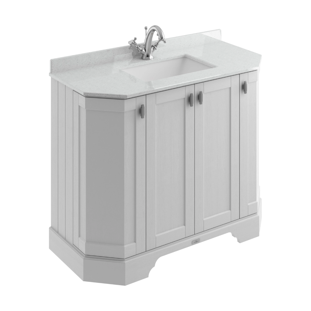 BC Designs Victrion Angled 4-Door 1000mm Vanity Unit in Earl's Grey Finish and Grey Marble Wash Basin with 1 Tap Hole BCF1000EG