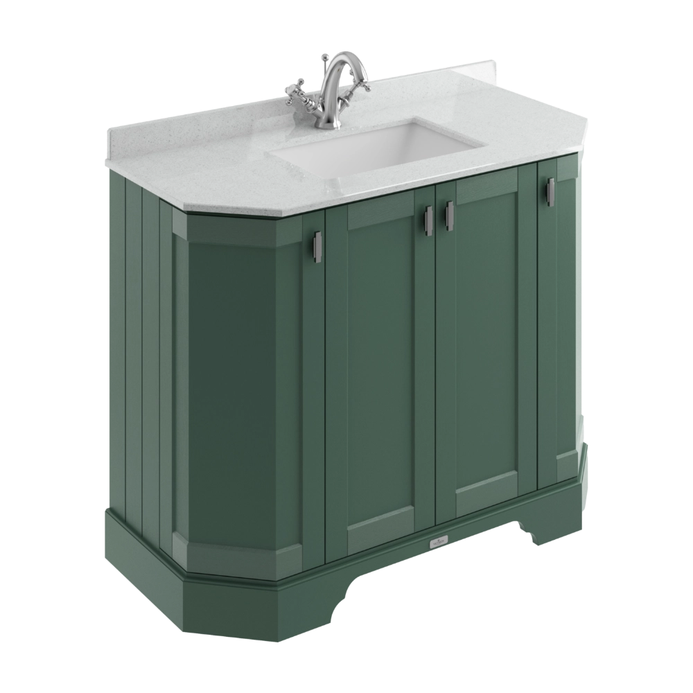BC Designs Victrion Angled 4-Door Vanity Unit 1000mm in Forest Green finish & Grey Marble Basin 1 Tap Hole BCF1000FG