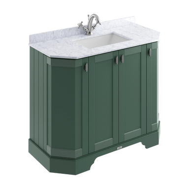 BC Designs Victrion Angled 4-Door Vanity Unit 1000mm in Forest Green finish & White Marble Basin 1TH BCF1000FG
