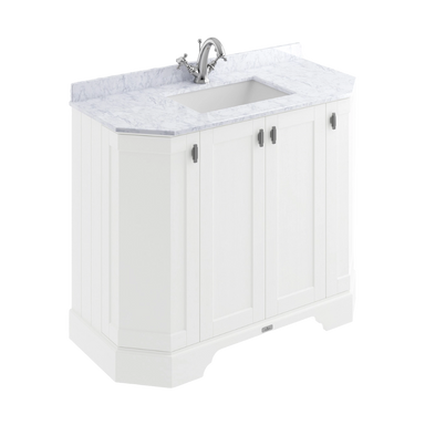 BC Designs Victrion Angled 4-Door Vanity Unit 1000mm in Nimbus White finish and White Marble Basin with 1 Tap Hole BCF1000NW