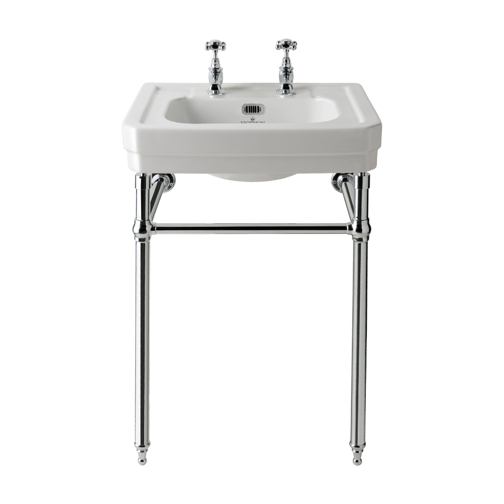 BC Designs Victrion Bathroom Ceramic Wash Basin and Stand 540mm with two tap holes