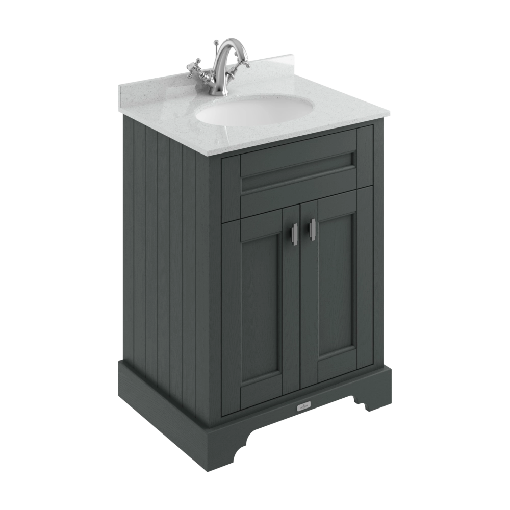 BC Designs Victrion 2-Door Bathroom Vanity Unit in Dark Lead finish and Grey Marble Basin Top 1 Tap Hole with size width 620mm within luxury bathroom BCF600DL 